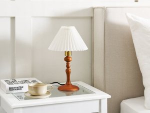 Lampa stołowa Beliani Lampka nocna drewniana ciemna COOKS 2
