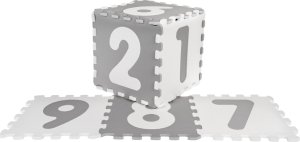 Mata biało-szara z 9 Puzzli dla dzieci 10m+ Wyjmowane cyfry litery + Pianka EVA + Powłoka antybakteryjna Ag+ 3