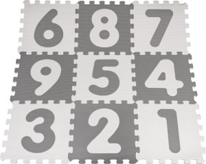 Mata biało-szara z 9 Puzzli dla dzieci 10m+ Wyjmowane cyfry litery + Pianka EVA + Powłoka antybakteryjna Ag+ 6
