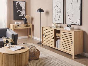 Beliani Konsola 2 szuflady jasne drewno RANDA 2