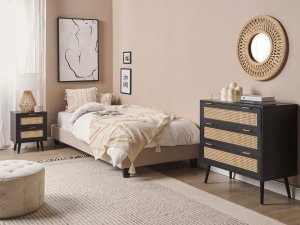 Beliani Szafka nocna 2 szuflady fronty rattanowe czarna OPOCO 2