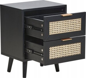 Beliani Szafka nocna 2 szuflady fronty rattanowe czarna OPOCO 3