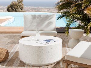 Beliani Okrągły stolik kawowy biały z efektem lastryko TREZZO 3