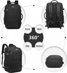 Plecak turystyczny Kono Czarny Plecak do Samolotu 55x40x23 LOT Ryanair WizzAir 40L Flex 6