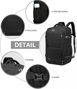 Plecak turystyczny Kono Czarny Plecak do Samolotu 55x40x23 LOT Ryanair WizzAir 40L Flex 7