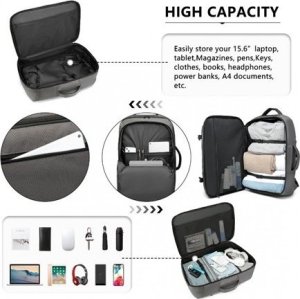 Plecak turystyczny Kono Szary Plecak LOT Ryanair WizzAir 55x40x23 do Samolotu 40L Flex 6