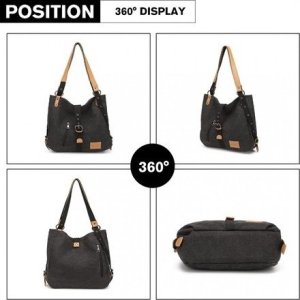 Plecak turystyczny Kono Torebka Plecak 2w1 Czarny Płócienny Ellen 5