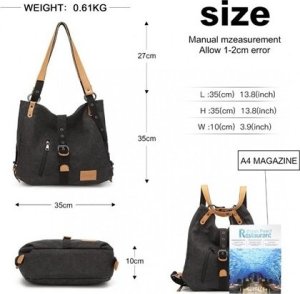 Plecak turystyczny Kono Torebka Plecak 2w1 Czarny Płócienny Ellen 8