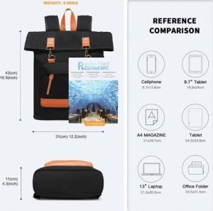 Plecak turystyczny Kono Czarny Płócienny Plecak Vintage A4 Arizona 10