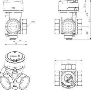 Afriso Zawór mieszający 3-drogowy obrotowy ARV 384 Vario ProClick, DN25, Rp1", Kvs 4,5-12 14