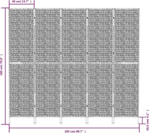 vidaXL vidaXL Parawan pokojowy, 5-panelowy, 205x180 cm, hiacynt wodny 9