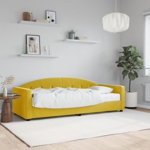 vidaXL vidaXL Sofa z materacem do spania, żółta, 80x200 cm, aksamit 1