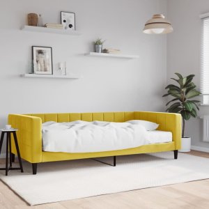 vidaXL vidaXL Sofa z materacem do spania, żółta, 100x200 cm, aksamit 1