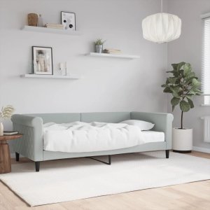 vidaXL vidaXL Sofa z materacem do spania, jasnoszara, 90x190 cm, aksamit 1