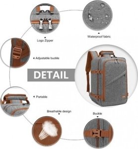 Plecak turystyczny Kono Mały Szary Plecak Ryanair WizzAir 40x20x25 20L SB Expander 9