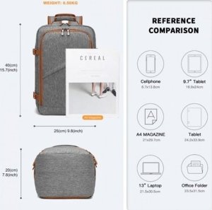 Plecak turystyczny Kono Mały Szary Plecak Ryanair WizzAir 40x20x25 20L SB Expander 10