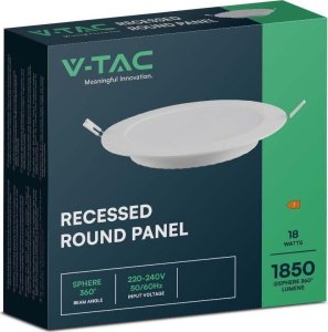 V-TAC Panel LED Wpuszczany Premium Downlight 18W Okrągły fi220 VT-61018 6500K 1980lm 3