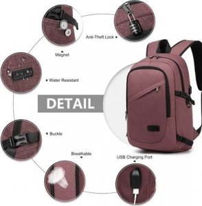 Plecak turystyczny Kono Plecak na Laptopa 15,6 USB Burgundy Compact 4