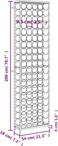 vidaXL vidaXL Stojak na 95 butelek, czarny, 54x18x200 cm, kute żelazo 7