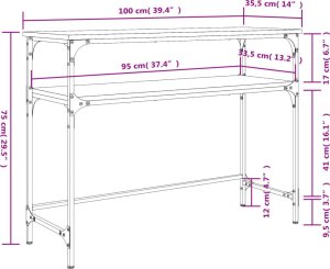 vidaXL Stolik konsolowy, szary dąb sonoma, 100x35,5x75 cm 9