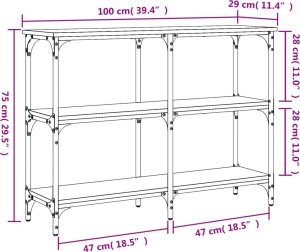 vidaXL Stolik konsolowy, przydymiony dąb, 100x29x75 cm 9