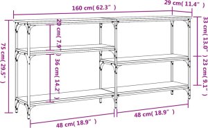 vidaXL Stolik konsolowy, szary dąb sonoma, 160x29x75 cm 9