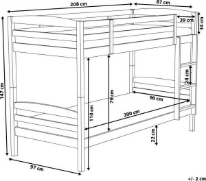 Beliani Łóżko piętrowe drewniane 90 x 200 cm szare REGAT 9