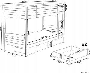 Beliani Łóżko piętrowe z szufladami drewniane 90 x 200 cm szare REGAT 15