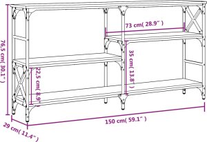 vidaXL vidaXL Stolik konsolowy, szary dąb sonoma, 150x29x76,5 cm 9
