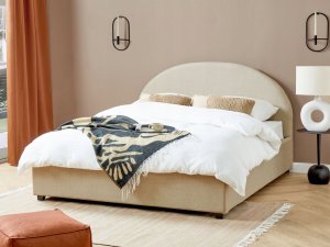 Beliani Łóżko z pojemnikiem tapicerowane 160 x 200 cm beżowe VAUCLUSE 3