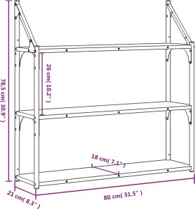 vidaXL vidaXL Regał ścienny z 3 półkami, dąb sonoma, 80x21x78,5 cm 8