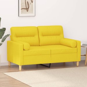 vidaXL vidaXL 2-osobowa sofa z poduszkami, jasnożółta, 120 cm, tkanina 1