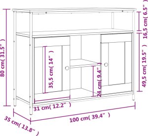 vidaXL Szafka, dąb sonoma, 100x35x80 cm, materiał drewnopochodny 11