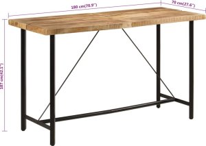 vidaXL Stolik barowy, 180x70x107 cm, lite drewno mango i żelazo 7