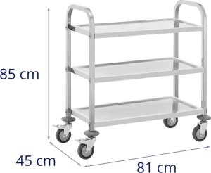 Royal Catering Wózek kelnerski cateringowy do serwowania 3 półki 69 x 34 cm do 81 kg Wózek kelnerski cateringowy do serwowania 3 półki 69 x 34 cm do 81 kg 5