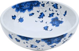 Umywalka vidaXL Umywalka nablatowa, biało-niebieska, okrągła, Φ41x14 cm 3