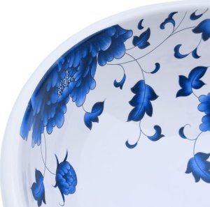 Umywalka vidaXL Umywalka nablatowa, biało-niebieska, okrągła, Φ41x14 cm 5