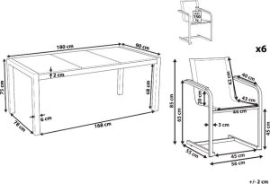 Beliani Zestaw ogrodowy stół szklany i 6 krzeseł szary COSOLETO 10