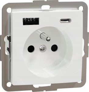 SCHNEIDERE Gniazdo pojedyncze z uziemieniem Schneider Sedna Design SDD111072 z USB A+C 3A zaciski bezgwintowe białe Design & Elements 2