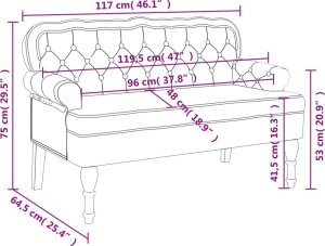 vidaXL Ławka z oparciem, jasnoszara, 119,5x64,5x75 cm, aksamitna 8