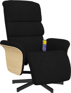 vidaXL Rozkładany fotel masujący z podnóżkiem, czarny, tkanina 2