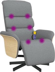 vidaXL Rozkładany fotel masujący z podnóżkiem, jasnoszary, tkanina 7