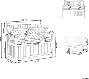Beliani Ławka ogrodowa ze schowkiem 120 cm drewniana mahoniowy brąz z poduszką białą SOVANA 9