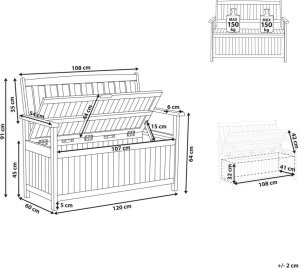 Beliani Ławka ogrodowa ze schowkiem 120 cm drewniana mahoniowy brąz z poduszką szarą SOVANA 10