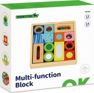 Tooky Toy Drewniane Pudełko Klocki Sensoryczne Układanka Multifunkcyjna Kształty Dźwięk Dotyk 12 El. 2