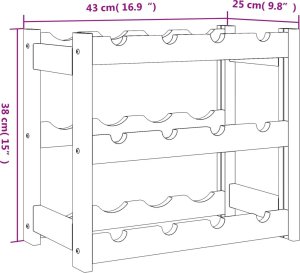 vidaXL Stojak na 12 butelek wina, czarny, lite drewno sosnowe 7