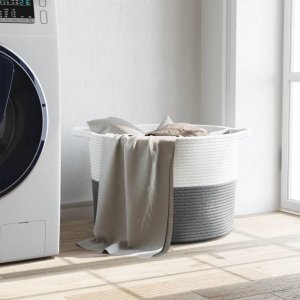 vidaXL vidaXL Kosz na pranie, szaro-biały, 55x36 cm, bawełna 3