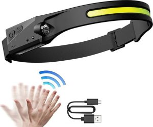 Latarka czołowa Hurtel Latarka czołowa czołówka LED z czujnikiem ruchu IPX4 USB-C 1200 mAh czarna Latarka czołowa czołówka LED z czujnikiem ruchu IPX4 USB-C 1200 mAh czarna 6