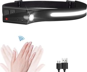 Latarka czołowa Hurtel Latarka czołowa czołówka LED z czujnikiem ruchu IPX4 USB-C 1200 mAh czarna Latarka czołowa czołówka LED z czujnikiem ruchu IPX4 USB-C 1200 mAh czarna 7