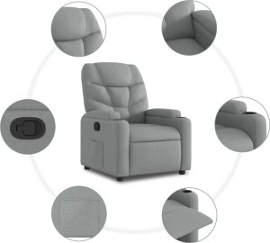 vidaXL Fotel rozkładany, jasnoszary, tapicerowany tkaniną 7